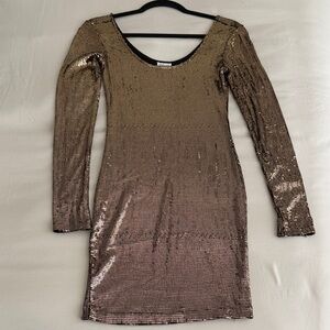 Dynamite Sequin Gold Long Sleeve Sequin Dress